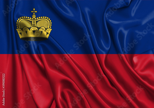 Liechtenstein , national flag on fabric texture. International relationship.