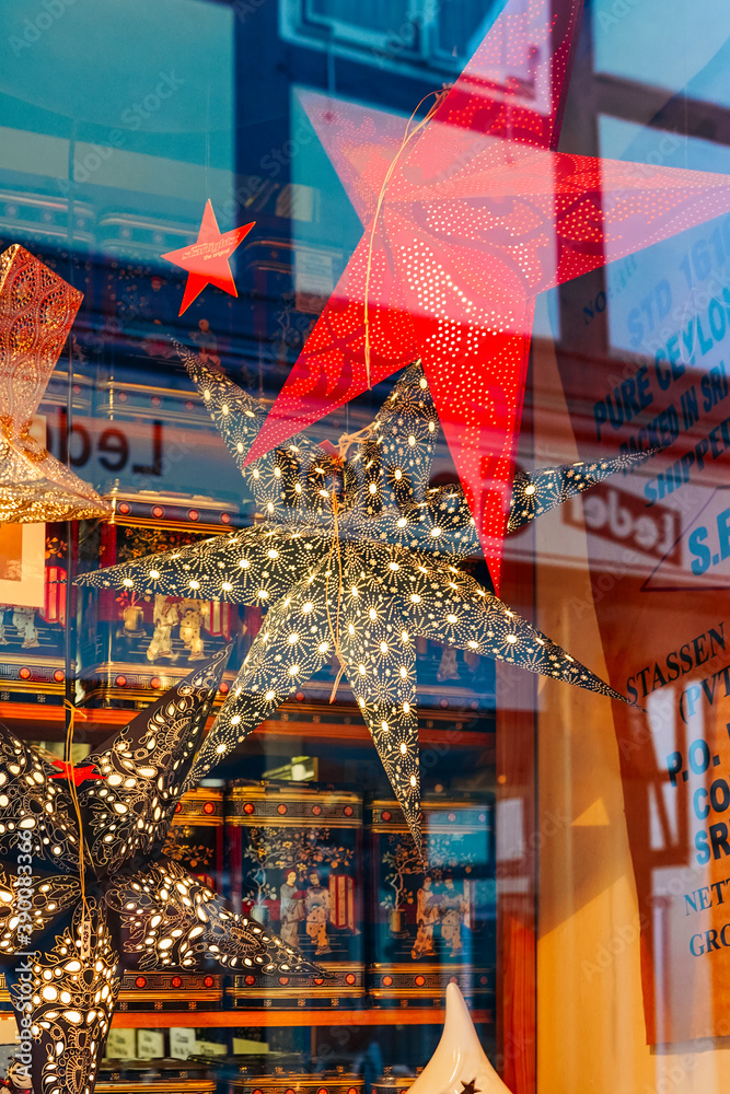 Fototapeta premium Christmas decorations in the shop window.