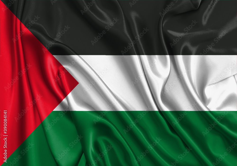 Palestine , national flag on fabric texture. International relationship.