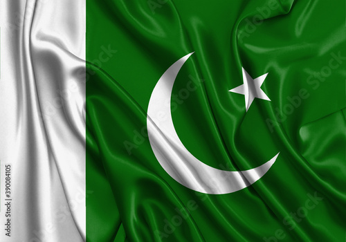 Pakistan , national flag on fabric texture. International relationship.