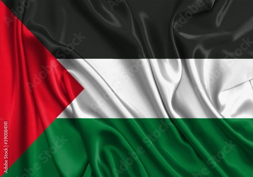 Palestine   national flag on fabric texture. International relationship.