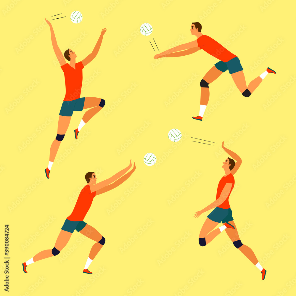 Set of different poses of volleyball player man Stock Vector | Adobe Stock