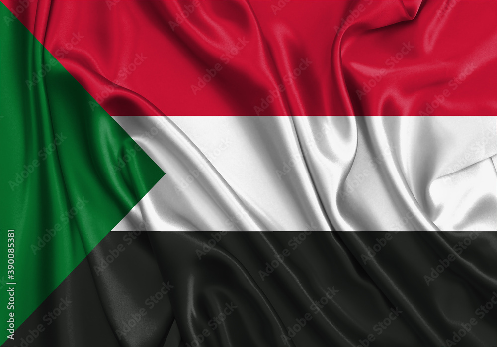 Sudan , national flag on fabric texture. International relationship. Sudan , national flag on fabric texture. International relationship.