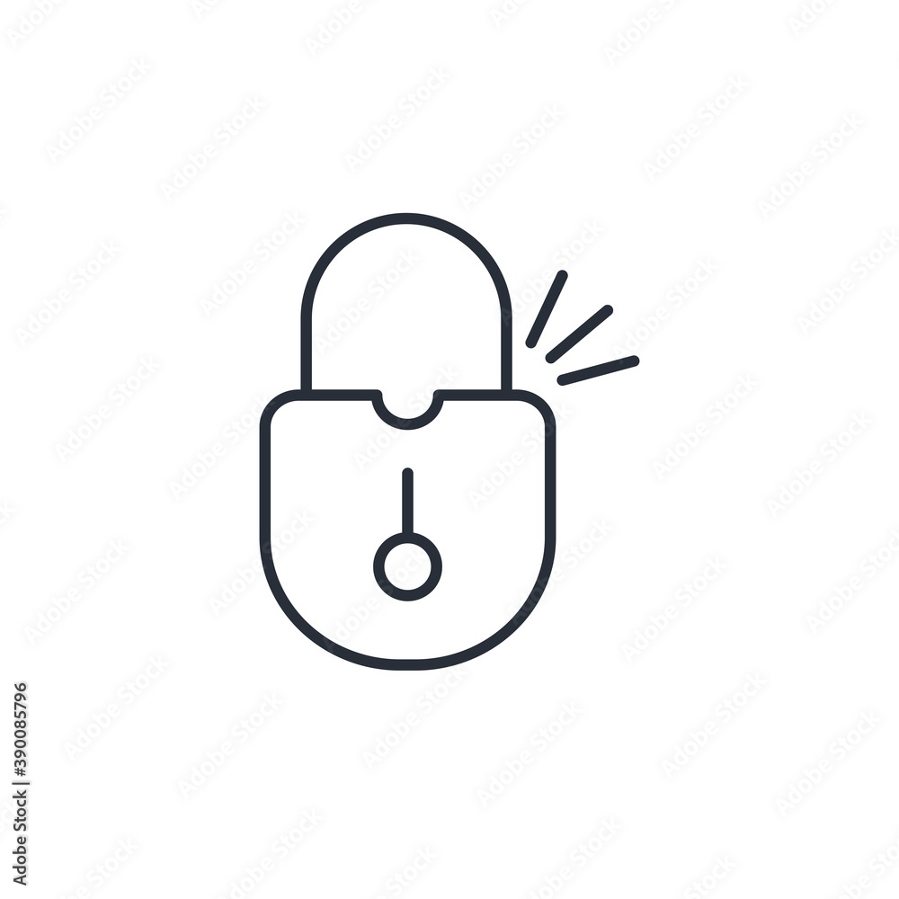 Locking mechanism. Moment of actuation of connection, disconnection. Click in the lock. Vector linear icon on white background. Locking mechanism. Moment of actuation of connection, disconnection. Click in the lock. Vector linear icon on white background.