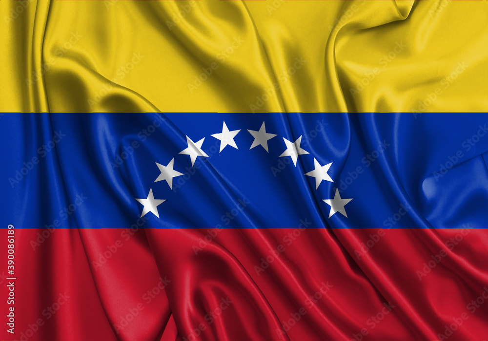 Venezuela , national flag on fabric texture. International relationship. Venezuela , national flag on fabric texture. International relationship.