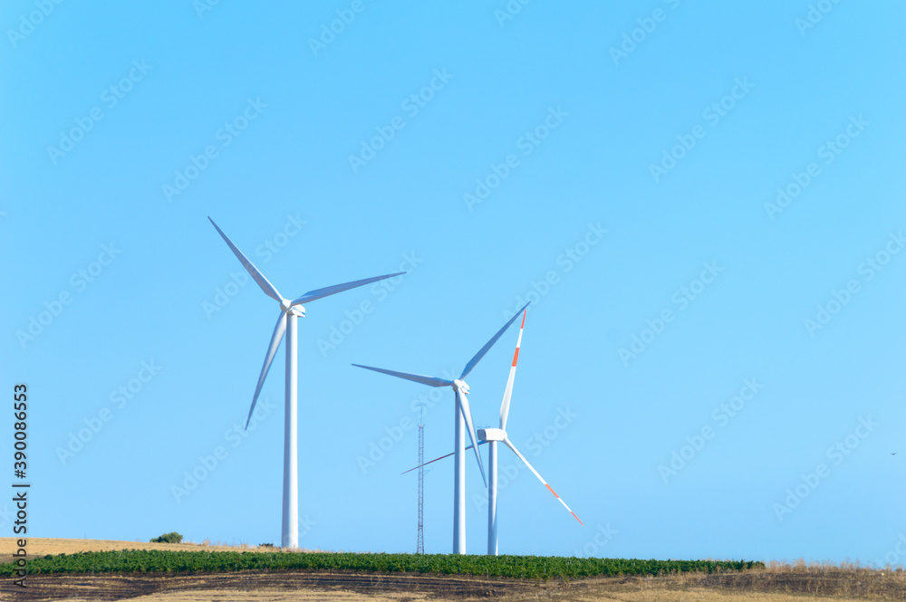 Wind turbine blades in the Sicilian countryside near Palermo Wind turbine blades in the Sicilian countryside near Palermo