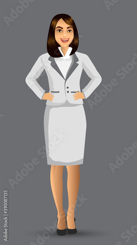 Businesswoman wearing white suits, with standing position or presentation poses, vector illustration