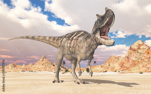Dinosaurier Ceratosaurus in einer Wüstenlandschaft © Michael Rosskothen