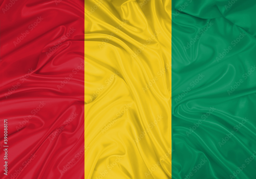 Obraz premium Guinea Bissau national flag texture. Background for international concept. Simple waving flag.
