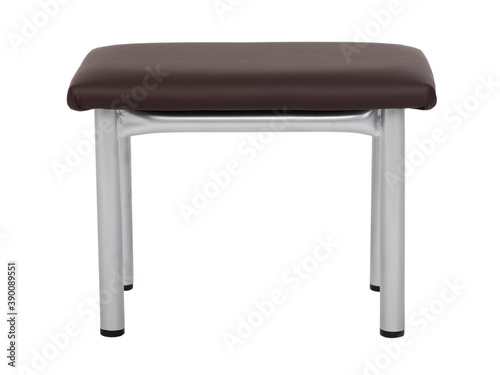 Metal stool with leather seat isolated on white background