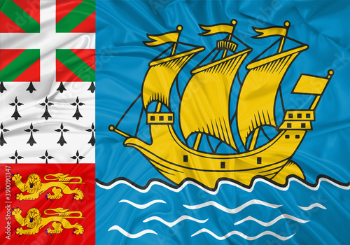 Saint Pierre And Miquelon national flag texture. Background for international concept. Simple waving flag.