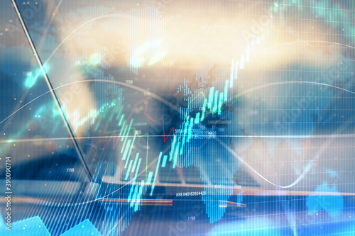 Wallpaper Mural Stock market graph on background with desk and personal computer. Double exposure. Concept of financial analysis. Torontodigital.ca