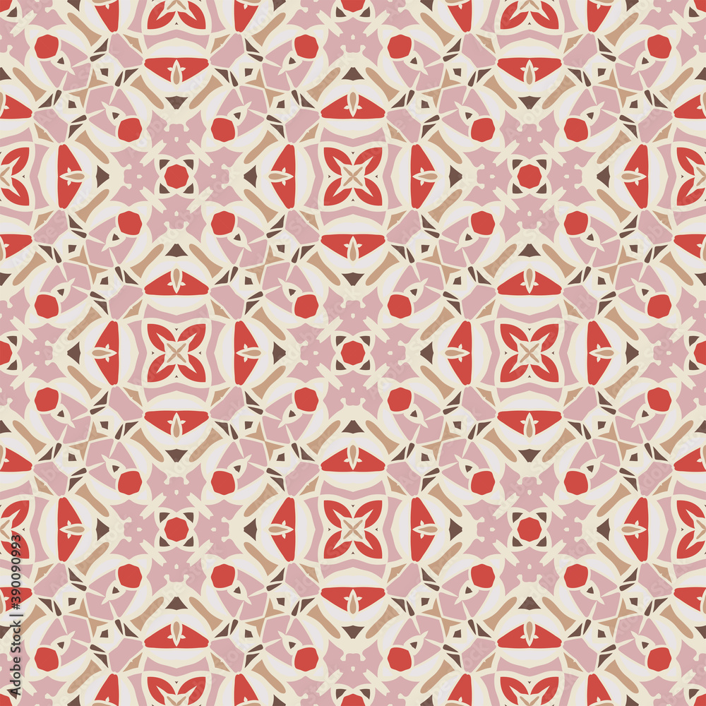 Creative color abstract geometric pattern in beige pink red gold, vector seamless, can be used for printing onto fabric, interior, design, textile, pillow, carpet, rug.