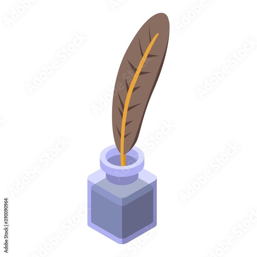 Writing ink feather icon. Isometric of writing ink feather vector icon for web design isolated on white background