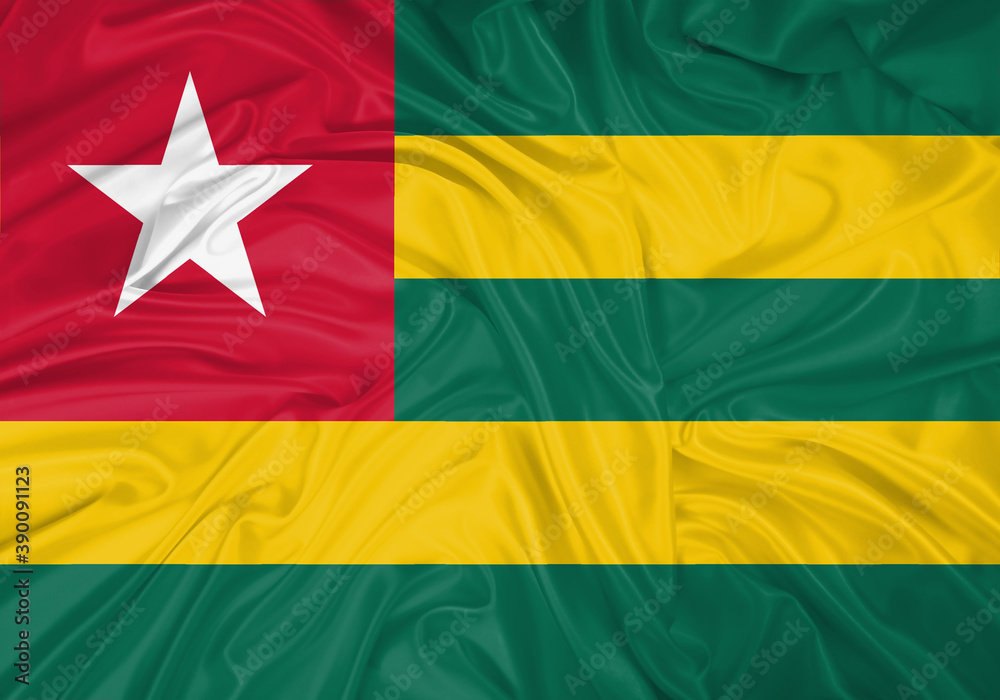 Togo national flag texture. Background for international concept. Simple waving flag. Togo national flag texture. Background for international concept. Simple waving flag.