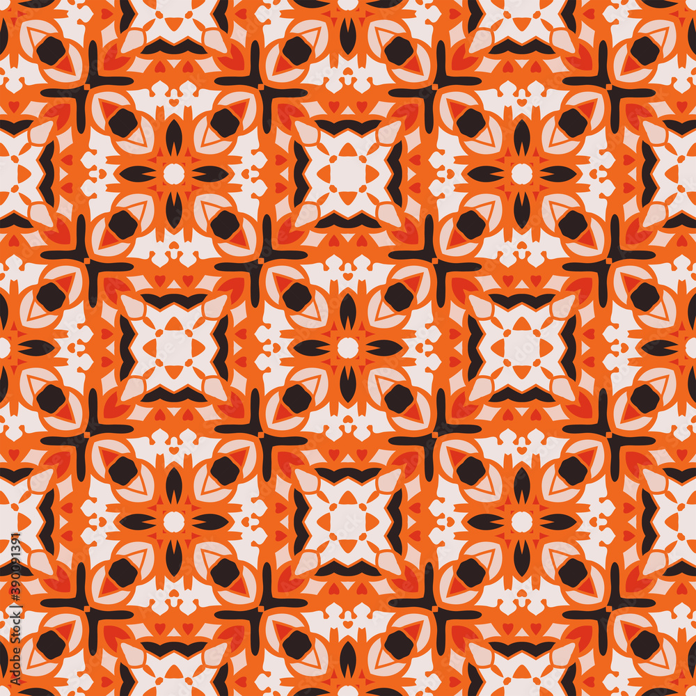 Creative color abstract geometric pattern in white orange brown, vector seamless, can be used for printing onto fabric, interior, design, textile, pillow, carpet, rug.