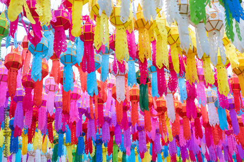 Colorful of Lanna lamp and Paper lantern of Loy krathong festival in Chiangmai, Thailand