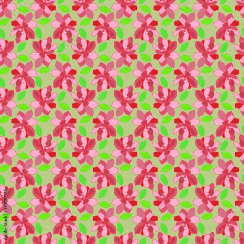 floral pattern big flowers and leaves with green background seamless repeat pattern