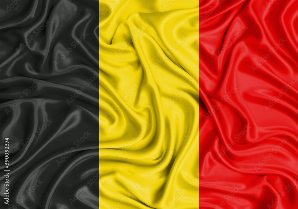 Belgium , national flag on fabric texture waving background.