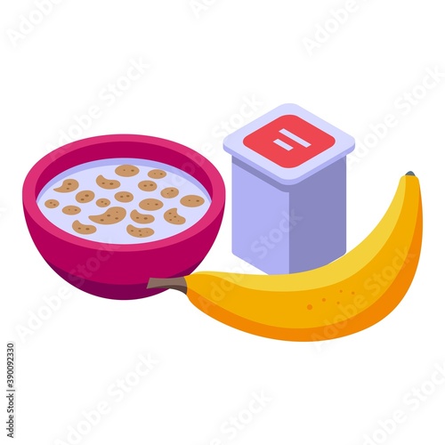 Milk muesli banana lunch icon. Isometric of milk muesli banana lunch vector icon for web design isolated on white background