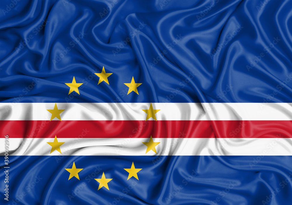 Cape Verde , national flag on fabric texture waving background. Cape Verde , national flag on fabric texture waving background.