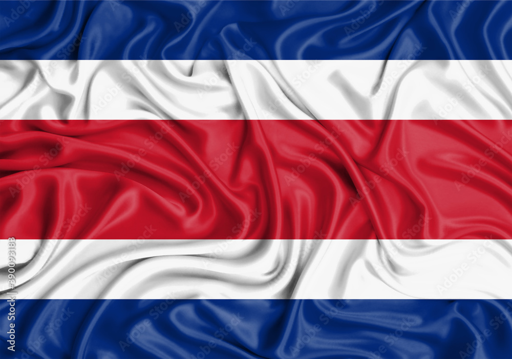 Costa Rica , national flag on fabric texture waving background.
