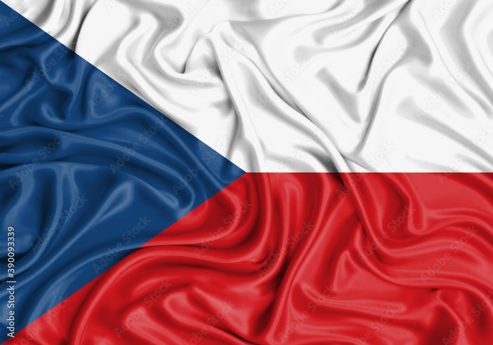 Czech Republic , national flag on fabric texture waving background.