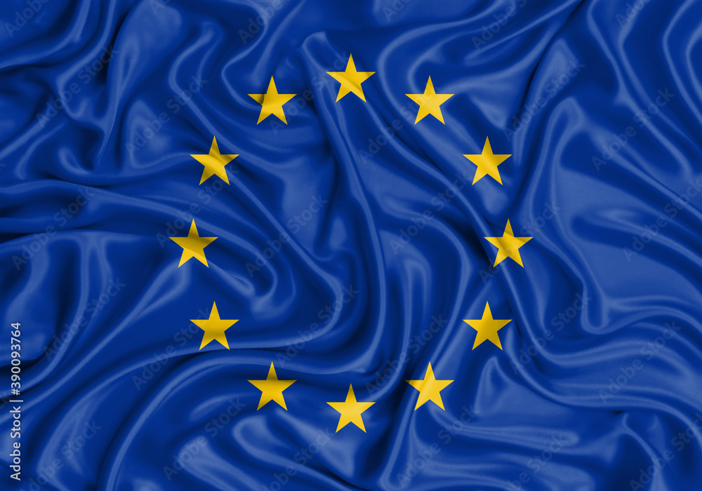 European Union , national flag on fabric texture waving background. European Union , national flag on fabric texture waving background.