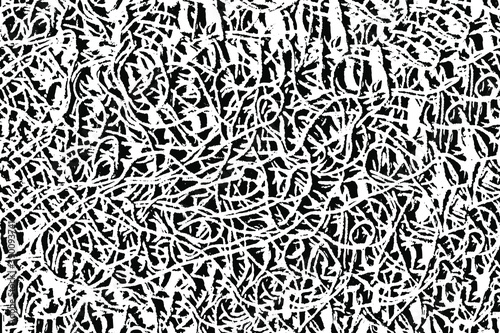 Grunge texture of uneven rough surface with tangled threads. Vector illustration. Overlay template.