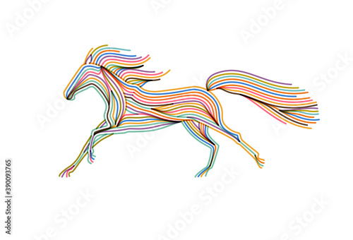 Creative running horse consisting of colorful lines. Concept of speed and freedom. Eps10 vector.
