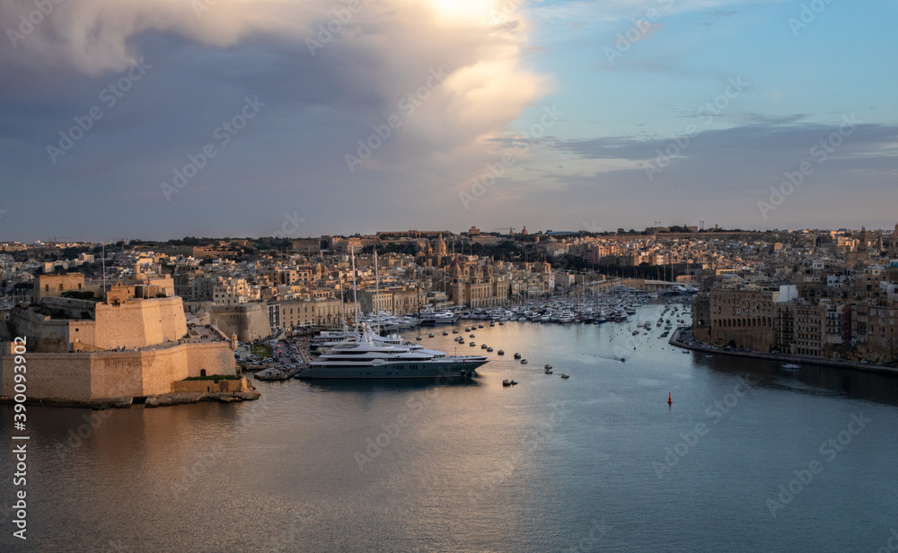 Malta three cities view sunset 