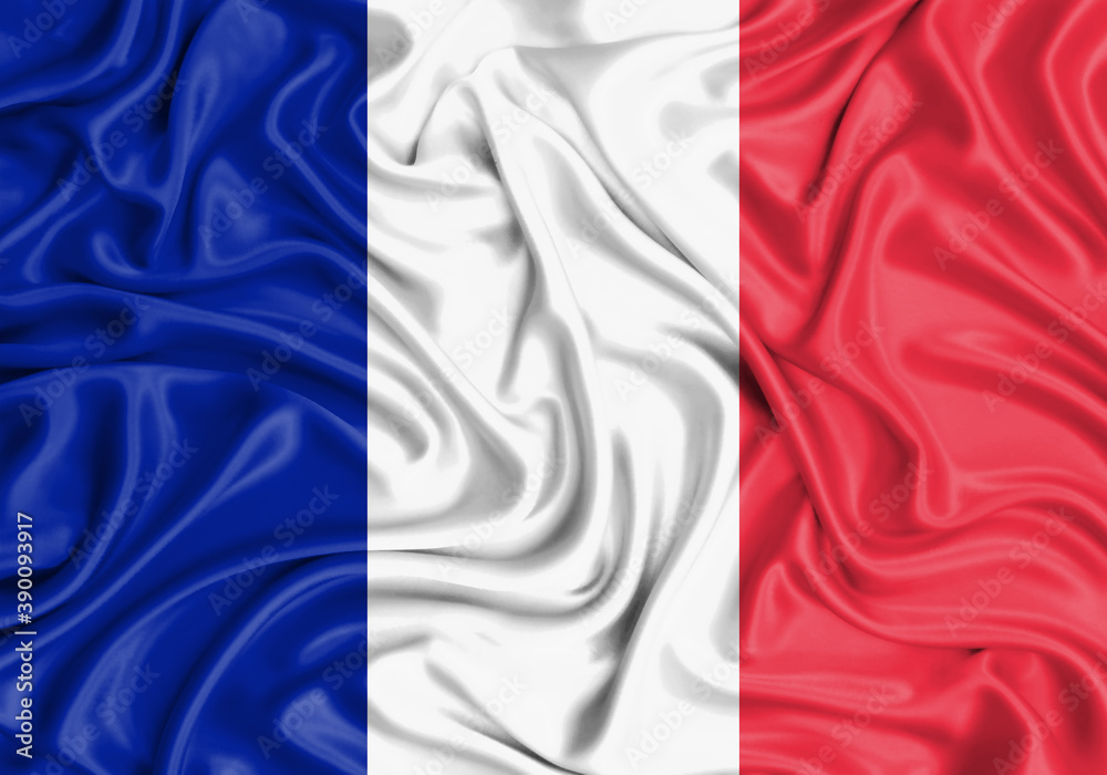 France , national flag on fabric texture waving background.
