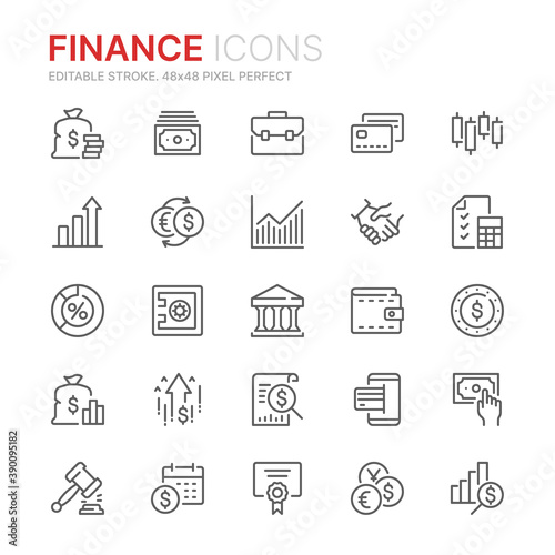 Collection of finance related outline icons. 48x48 Pixel Perfect. Editable stroke