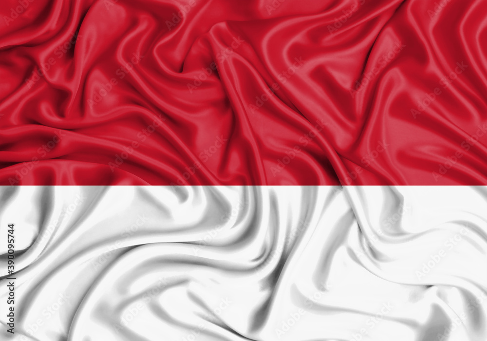 Monaco , national flag on fabric texture waving background.