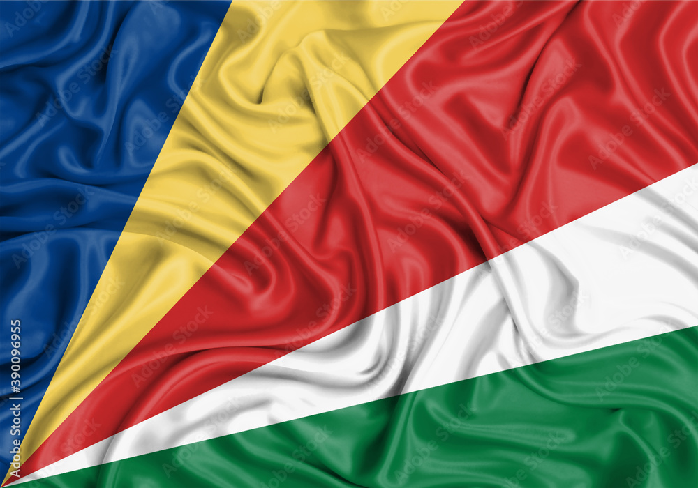 Seychelles , national flag on fabric texture waving background.