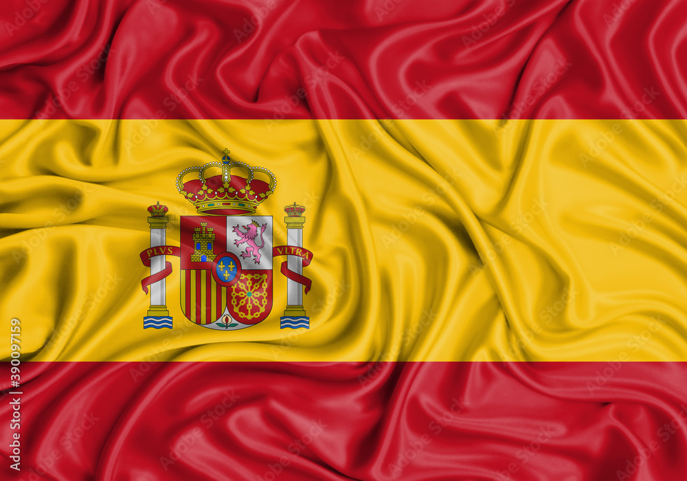 Fototapeta premium Spain , national flag on fabric texture waving background.