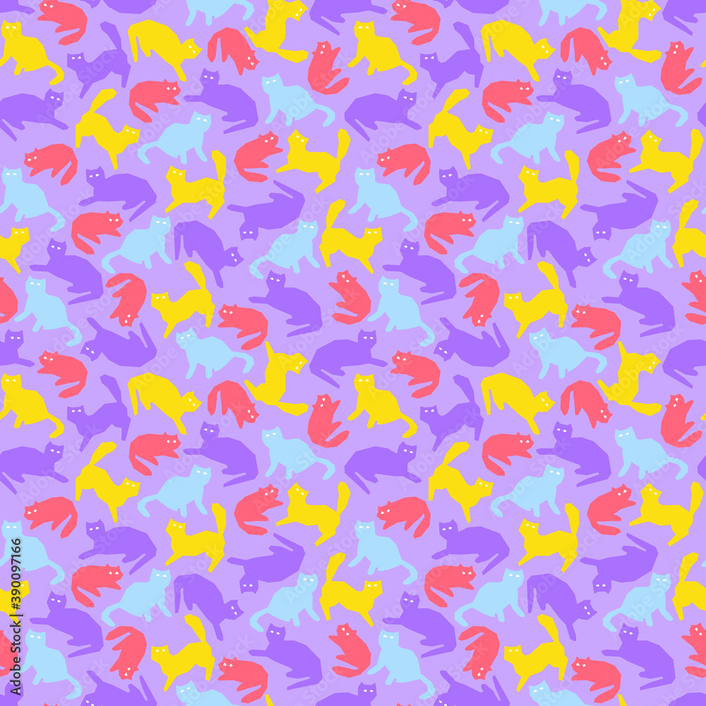 Seamless multicolored pattern with cats


