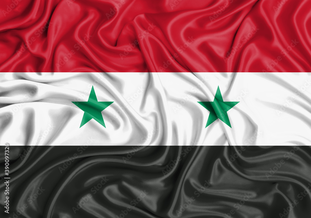 Syria , national flag on fabric texture waving background. Syria , national flag on fabric texture waving background.