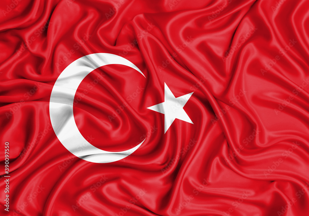 Obraz premium Turkey , national flag on fabric texture waving background.