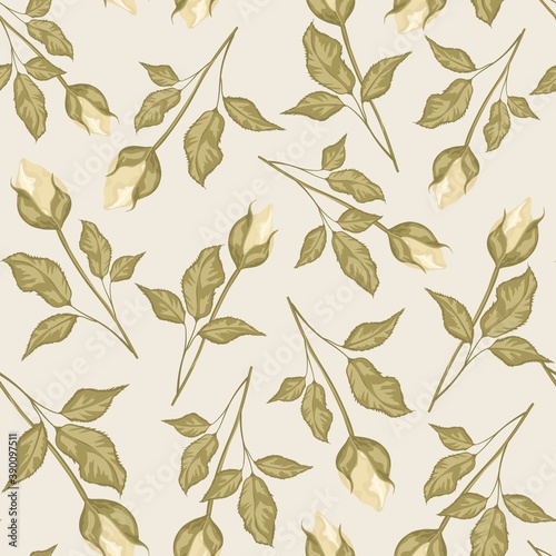 Vintage flowers and leaves. A bouquet of roses. Seamless patterns. Pastel colors. Isolated vector illustrations.