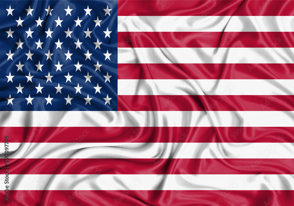 Fototapeta premium United States , national flag on fabric texture waving background.