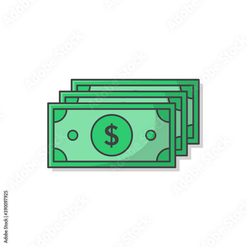 Dollar Money Cash Vector Icon Illustration. Dollar Bill Icon. Cash Money