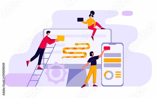 Development. Code language sign. Programming coding and developing concept.