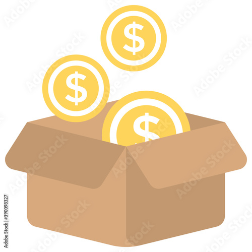 
Cardboard box with dollar coins, concept of donation 
