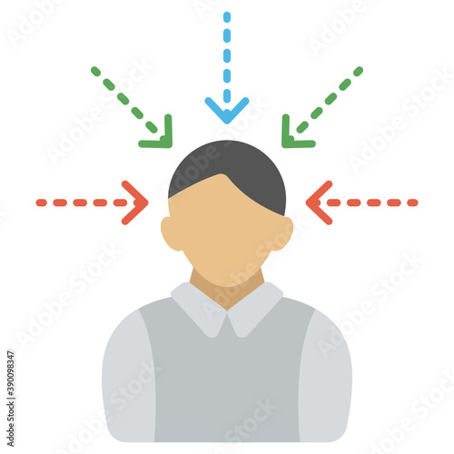 
Different colored arrows pointing towards the man, it imitates the conceptualization of success symbol 
