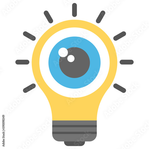 
An eyeball inside light bulb symbolishing perception, the ability to see or become aware of something through the senses  
