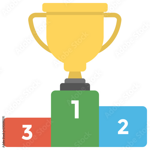 
A position podium with first place trophy cup flat icon
