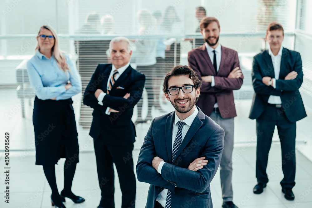 group of successful business people standing in the office