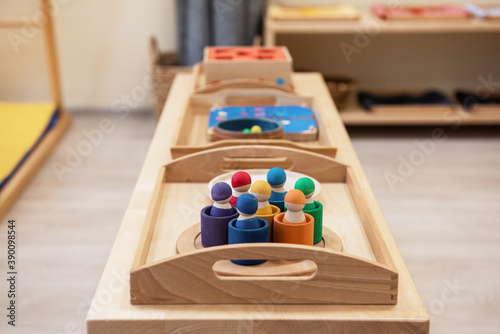 Montessori wood material for the learning of children at children school