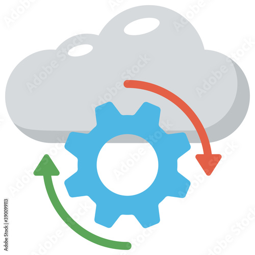 Cloud with cogwheels and arrows symbolising cloud computing operations